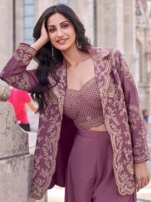 Onion Pink Palazzo Crop top with Jacket