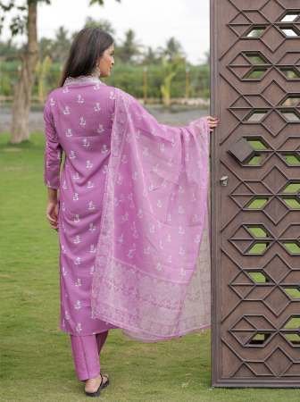 Onion Pink Rayon Embroidered Kurta Pant Set