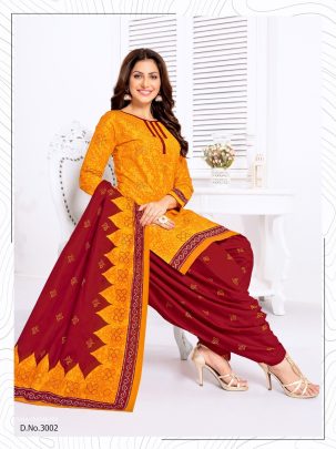 Orange And Red Pure Cotton Readymade Printed Patiala Suits