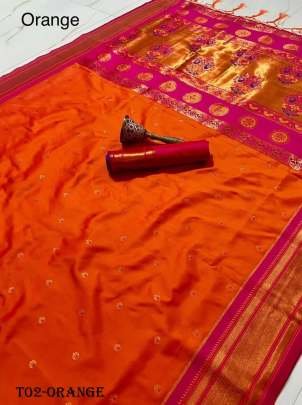 Orange Banarasi Kanchi Silk Red Copper Zari Pattern Saree By Fab Funda