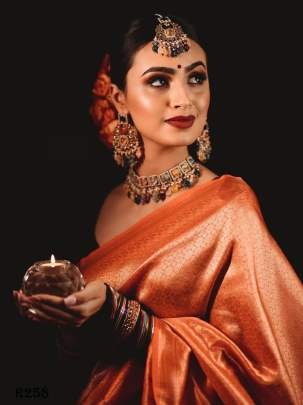 Orange Banarasi Soft Silk Weaving Saree