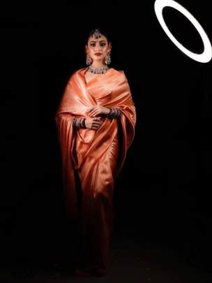 Orange Banarasi Soft Silk Weaving Saree
