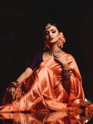 Orange Banarasi Soft Silk Weaving Saree