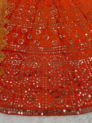 Orange Chinon Fabric Thread With 9mm Sequence Work Lehengha Choli Dupatta