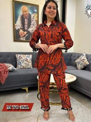 Orange color SWARNA  Hevay Rayon co ord set