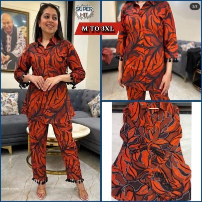Orange color SWARNA  Hevay Rayon co ord set