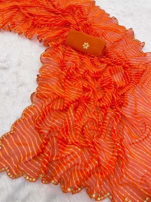 Orange Darbari Leriya Bandhani Print Georgette Saree