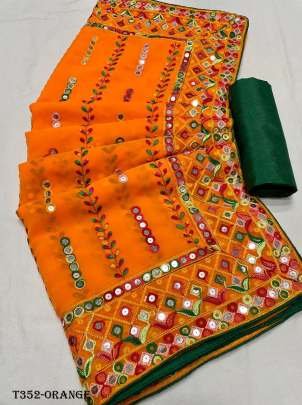 Orange Designer  Georgette Saree With Blouse 