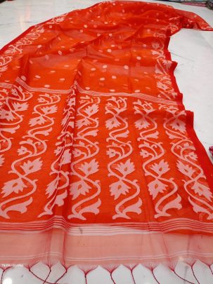 Orange Designer Maslin Jamdani Saree