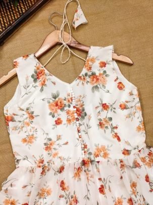 Orange Fox Georgette Floral Sharara Set