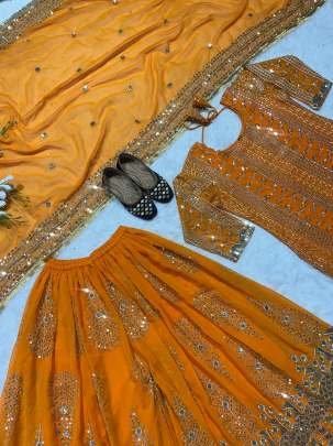 Orange Kurti With Palazzo Dupatta in Embroidery With Sequence Work