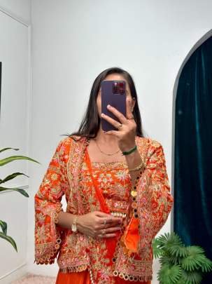 Orange Party Wear Ready To Wear Uniqe Style Sarees