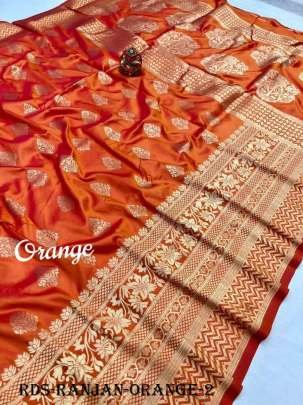 Orange Ranjan Gold Zari Weaving Soft Silk Saree 2