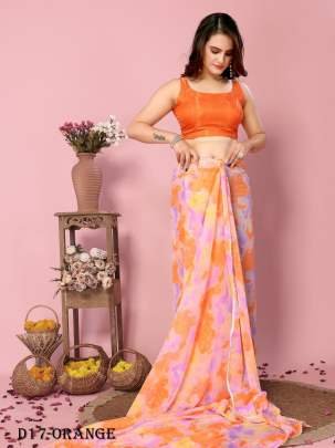 Orange Ready to Wear Saree with beautiful digital prints