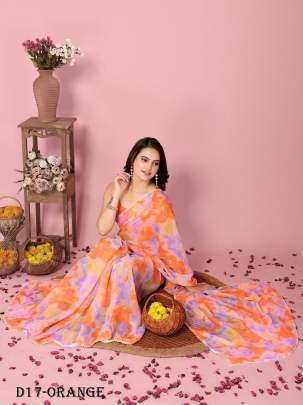 Orange Ready to Wear Saree with beautiful digital prints