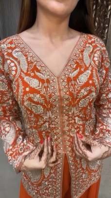 Orange Sequance Embroidery Work With Plazzo And Dupatta Set