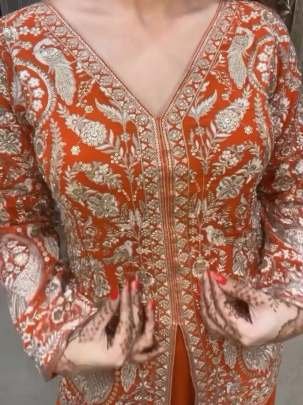 Orange Sequance Embroidery Work With Plazzo And Dupatta Set
