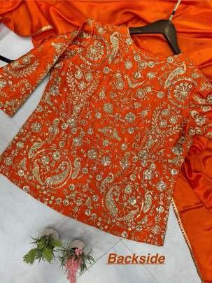 Orange Sequance Embroidery Work With Plazzo And Dupatta Set