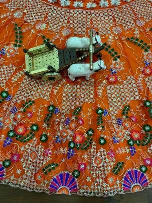 Orange Sequins Embroidery Work Butterfly Net Lehenga Choli