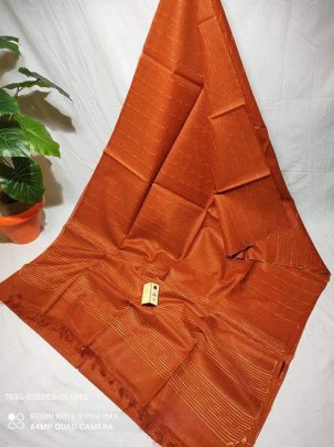 Orange Striped Kota Viscose Silk Saree