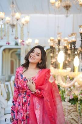 Orchid Chinon Silk Pink Kurti With Dupatta