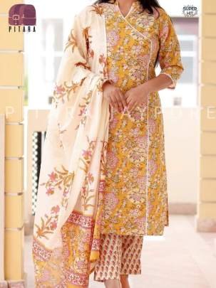 Organic REYON Cotton Angrakha pattern Trendy kurti Pant Dupatta Set