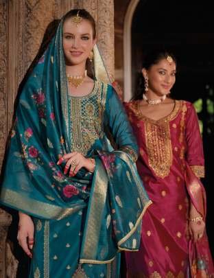 Organza Rama Colour Kurti Pant Dupatta Set