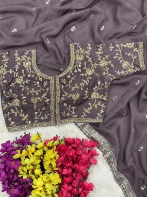 Organza Saree With Heavy Embroidery Zari Sequence Work