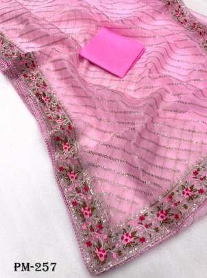 Party Wear Pink Organza Silk Saree