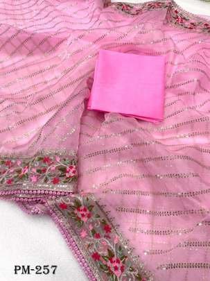 Party Wear Pink Organza Silk Saree