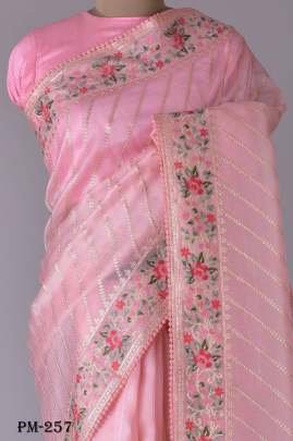 Party Wear Pink Organza Silk Saree