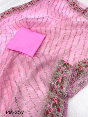 Party Wear Pink Organza Silk Saree