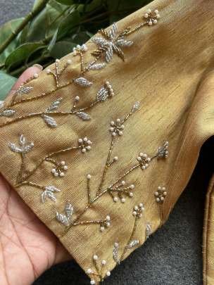 Original Hand work Gold Ready Made Blouse