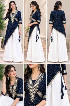 Original Mirror Lace Work Blue Colour Top With Pant
