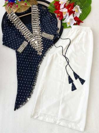 Original Mirror Lace Work Blue Colour Top With Pant