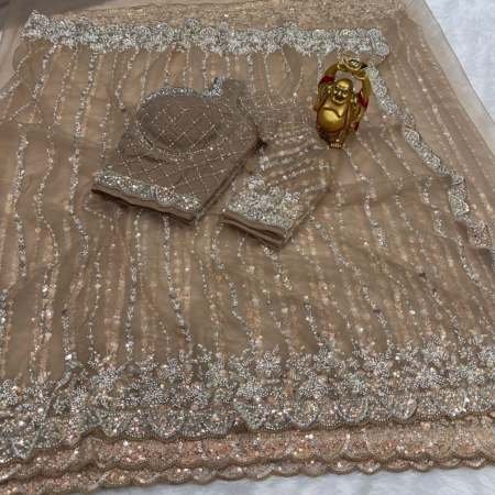 Original Pearl Work Cream Colour Hand Work Saree