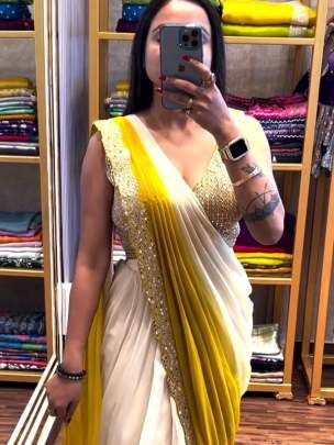 Padding Chinon Real Mirror Work Ready To Wear Saree