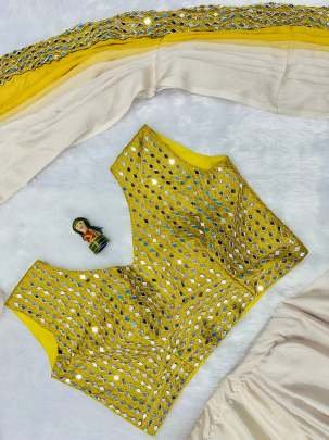 Padding Chinon Real Mirror Work Ready To Wear Saree