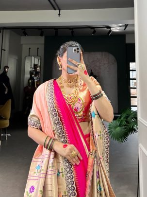 Paithani Pink Jacquard Silk Saree with Dupatta