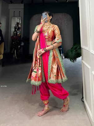 Paithani Pink Jacquard Silk Saree with Dupatta