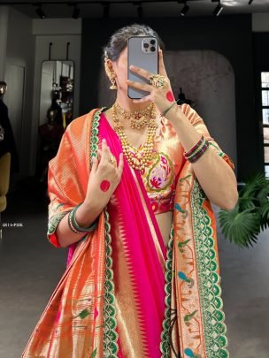 Paithani Pink Jacquard Silk Saree with Dupatta