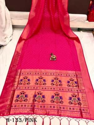 Paithani Soft Banarasi Lichi Silk Pink Color Saree 