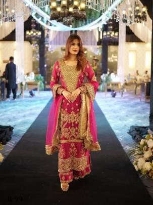 Pakistani Chinon Silk Red Kurtis Sharara Set With Zari Embroidery Work