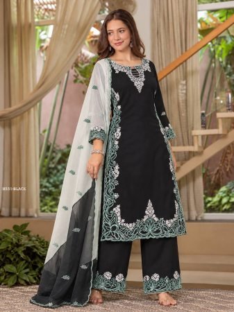 Pakistani Silk Embroidered Black Suit Set