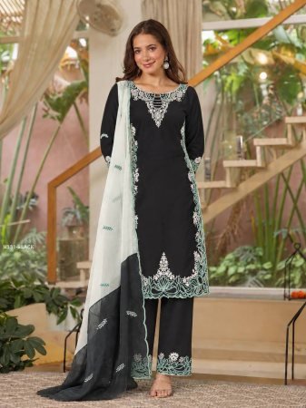 Pakistani Silk Embroidered Black Suit Set