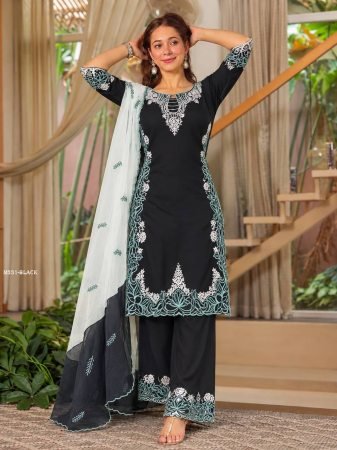 Pakistani Silk Embroidered Black Suit Set