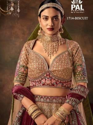 Pal Heavy Designer Velvet Bridal Lehenga with Zarkan and Hand work - Biscuit 1714