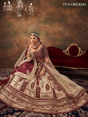 Pal Heavy Designer Velvet Bridal Lehenga with Zarkan and Hand work -chikoo 1715