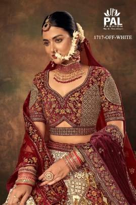 Pal Heavy Designer Velvet Bridal Lehenga with Zarkan and Hand work -Off White 1717