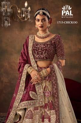 Pal Heavy Designer Velvet Bridal Lehenga with Zarkan and Hand work -chikoo 1715
